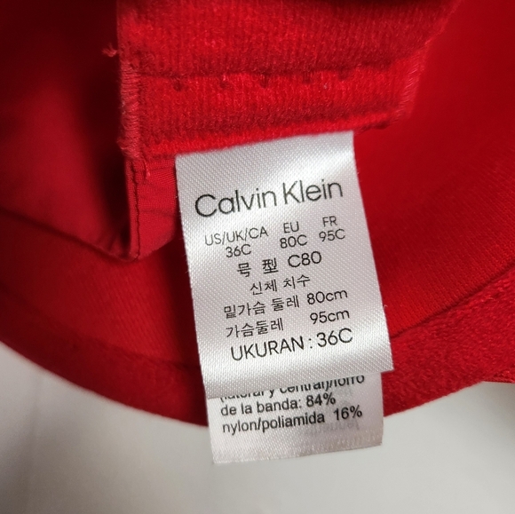 Calvin Klein Red Plunge T-Shirt Bra Underwire Push-Up Padded Size 36C Lingerie - Picture 7 of 8
